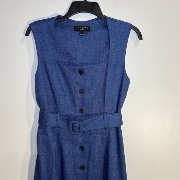 Banana Republic Factory Linen Blend Button Midi Dress Size 6 Blue Casual Preppy - Picture 3 of 6